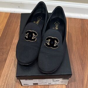 CHANEL Black and Gold Loafers for Women